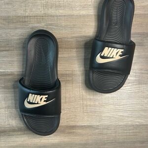 Nike Black and Cream Slide Sandals